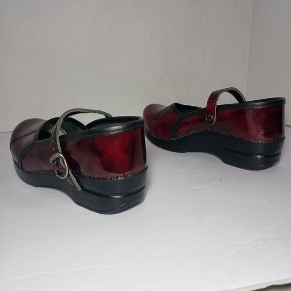 Dansko Leather Mary Jane Strap Clogs 37 (US 6.5-7 UK 4-4.5) Burgundy Marcelle - Picture 12 of 14